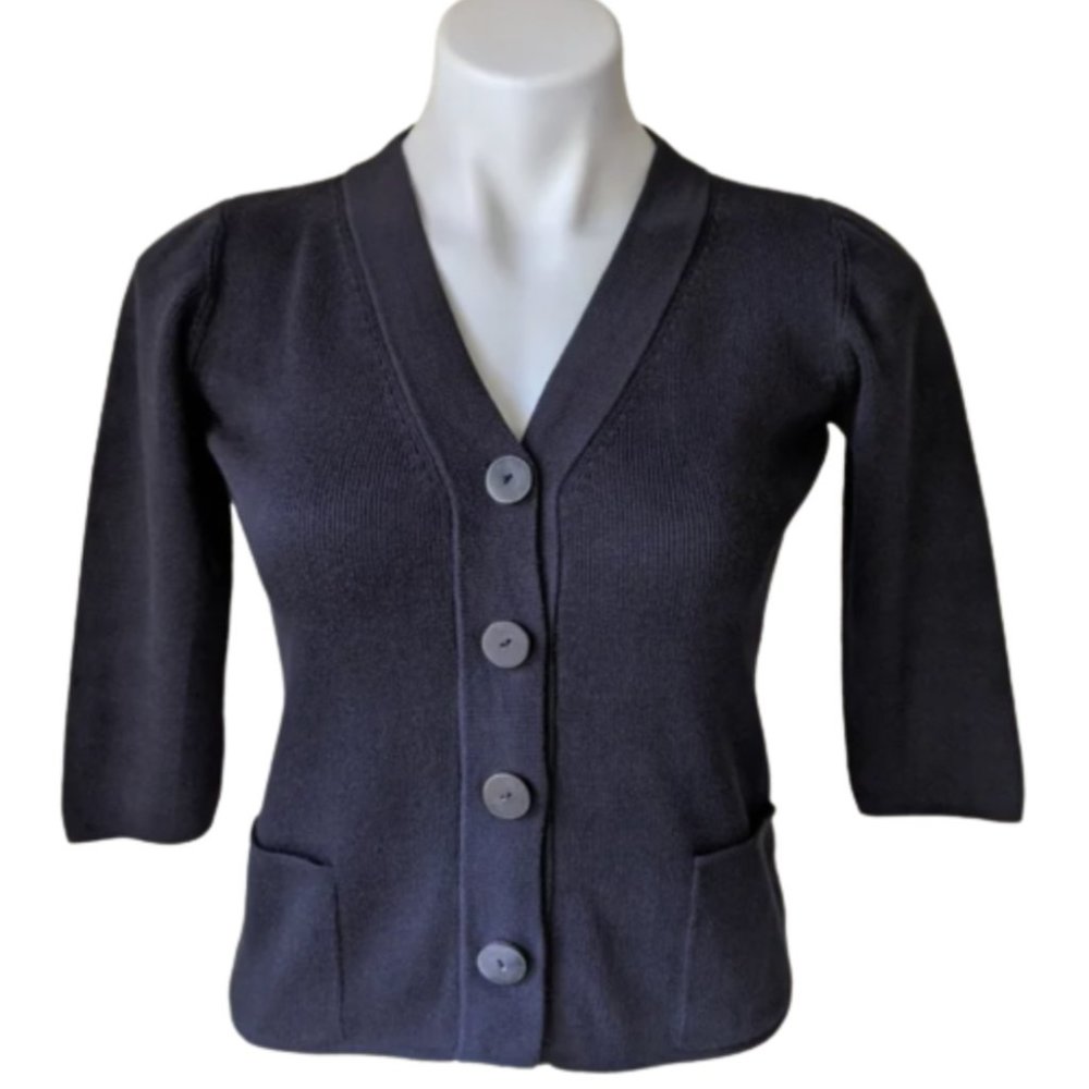 Peruvian Connection Pima Cotton Knit V-Neck Cardigan Black XS
